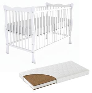 Patut din lemn masiv 120x60 cm Kidizi Isla alb si saltea cocos LUX 120x60x12 cm,reglabil pe 3 nivele, certificat EN71