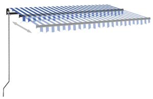 Copertină automată cu senzor vânt&LED, albastru/alb, 450x300 cm