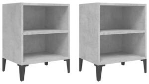 Noptiere cu picioare din metal, 2 buc, gri beton, 40x30x50 cm