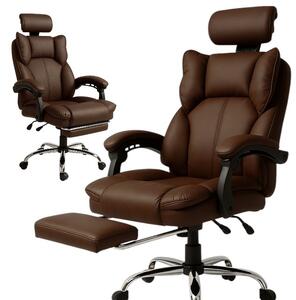 Scaun de birou ergonomic DIRECTO cu suport pentru picioare - piele ecologică maro