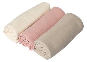 Set 3 paturici din muselina dubla moale 78x78 cm Kidizi Pink, 100% bumbac