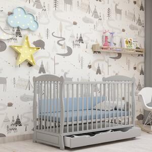 Patut din lemn masiv 120x60 cm Isla gri cu sertar