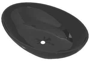 Chiuvetă ovală, negru, 40 x 33 cm, ceramică de lux