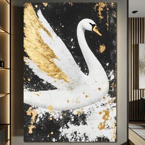 Tablou Canvas Premium, LuxCanva® M1011, Lebada Stinsa in Aur, Eleganta, Portret, Pasare, Lebada, Auriu, Contrast, Aripi, Pene, Birou, Living, Camera Copii