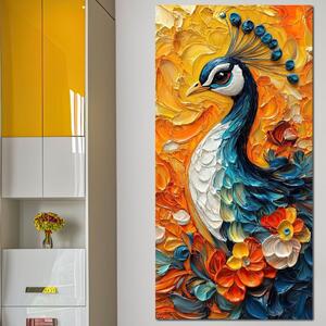 Tablou Canvas Premium, LuxCanva® M1010, Paun Pictat de Soare, Pasare, Penaj, Flori, Petale, Portret, Paun, Eleganta, Textura, Colorat, Birou, Living, Camera Copii