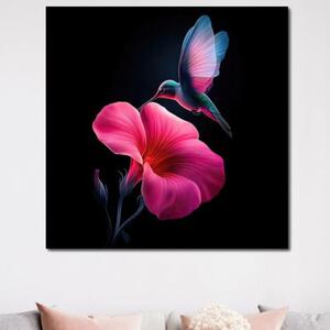 Tablou Canvas Premium, LuxCanva® M1017, Zbor catre Nectarul Vietii, Colibri, Pasare, Pastel, Floare, Petale, Natura, Contrast, Magie, Birou, Living, Camera Copii