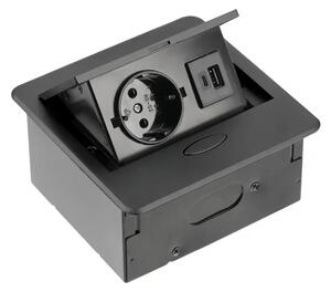 Priza incorporabila AVARO Schuko, USB A + C, cablu 1.5 m, negru