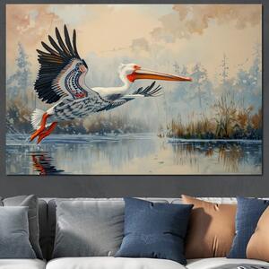 Tablou Canvas Premium, LuxCanva® M1020, Aripi Pierdute in Ceata, Pelican, Natura, Apa, Mlastina, Ceata, Aripi, Penaj, Pasare, Tribal, Birou, Living, Camera Copii