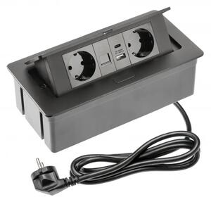 Priza incorporabila MULTISOFT 2 x Schuko, USB A + C, RJ45, cablu 1.5 m, negru