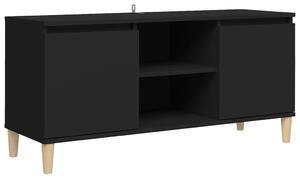 Comodă TV, picioare lemn masiv, negru, 103,5x35x50 cm