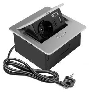 Priza incorporabila AVARO Schuko, USB A + C, cablu 1.5 m, gri