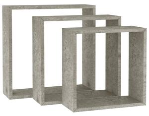 Rafturi de perete cub, 3 buc., gri beton