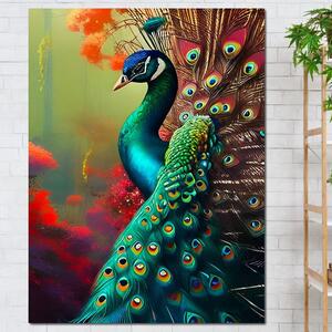 Tablou Canvas Premium, LuxCanva® M1027, Splendoare Exotica, Paun, Pasare, Coada, Elegant, Mistic, Nobil, Boem, Exotic, Tropical, Birou, Living, Camera Copii