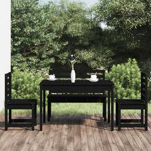 Set de masă pentru grădină, 4 piese, negru, lemn masiv de pin
