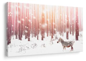 Tablou - Zebra în pădurea înzăpezită (90x60 cm)