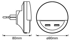 Corp de iluminat LED de veghe cu senzor și cu fișă integrată LUNETTA 2xUSB LED/13W/230V Ledvance