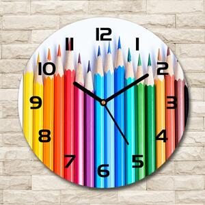Ceas perete din sticlă rotund creioane colorate