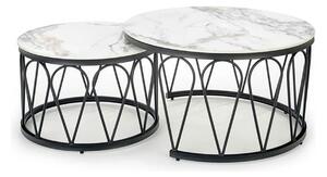 Set 2 masute cafea FORMOSA, alb cu efect de marmura/negru, ceramica/ot