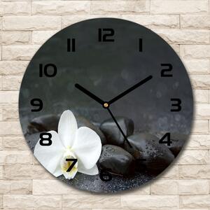 Ceas perete din sticlă rotund Orhidee