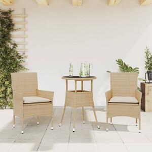 Set mobilier de grădină cu perne 3 piese bej poliratan & sticlă