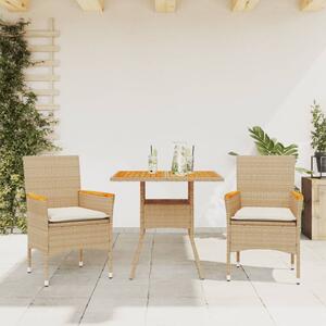Set mobilier grădină cu perne 3 piese bej poliratan/lemn acacia