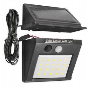 Lampă solară de perete cu LED, senzor și panou extern, 0,55W/3,7V, IP44