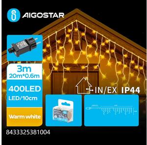 Aigostar - Ghirlandă LED de exterior, 400 LED, 8 funcții, 23 x 0,6 m, IP44, alb cald