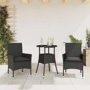 Set mobilier de grădină cu perne 3 piese negru poliratan&sticlă