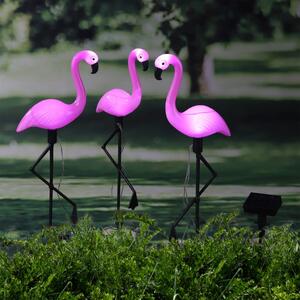HI Lampă solară de grădină cu LED și țăruș, flamingo, 3 buc. 70326