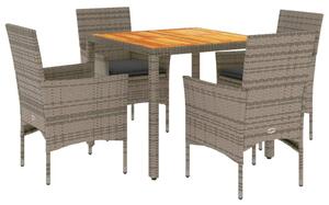 Set mobilier grădină cu perne 5 piese gri poliratan/lemn acacia