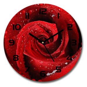 Ceas perete din sticlă rotund Picaturi pe un trandafir