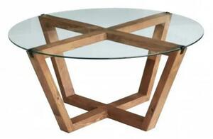 Masuta cafea Lotus, transparent/nuc, sticla/lemn, 75x75x35 cm