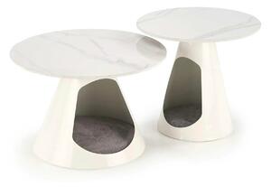 Set 2 masute cafea OSARIO, alb cu efect de marmura, ceramica/metal