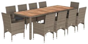 Set mobilier grădină perne 11 piese gri poliratan/lemn acacia