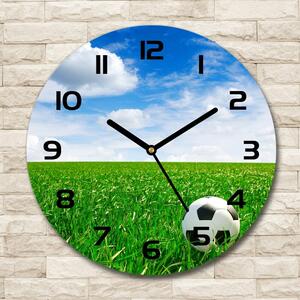 Ceas rotund de perete din sticlă Fotbal pe pajiște