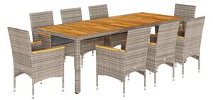 Set mobilier grădină cu perne 9 piese gri poliratan/lemn acacia