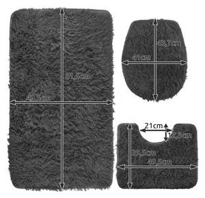 Covoras baie, set 3 piese pufoase, grosime 50 mm, spalare la 30 grade, gri