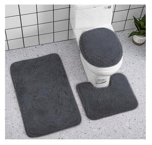 Covoras baie, set 3 piese pufoase, grosime 50 mm, spalare la 30 grade, gri