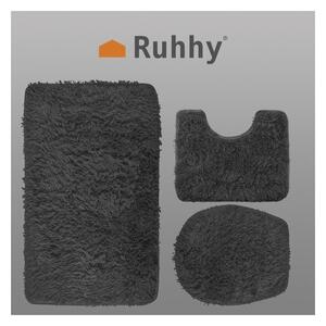 Covoras baie, set 3 piese pufoase, grosime 50 mm, spalare la 30 grade, gri