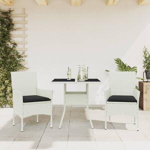 Set mobilier de grădină cu perne 3 piese alb poliratan & sticlă