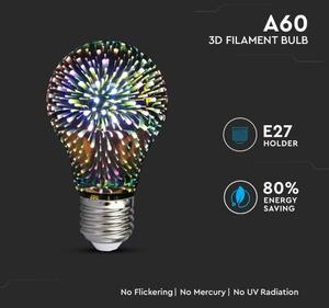 LED bec filament 3D A60 E27/3W/230V 3000K decorativă