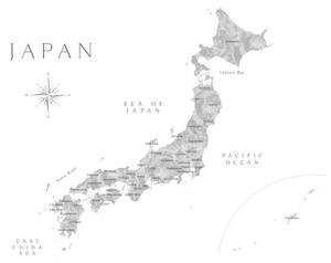 Harta Map of Japan in gray watercolor, Blursbyai