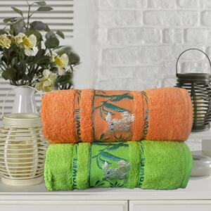 Set 2 prosoape baie 100% bambus Bunny , 50x90cm , de culoare verde+ porocaliu
