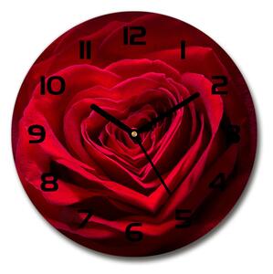 Ceas perete din sticlă rotund inima trandafir rosu