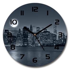 Ceas perete din sticlă rotund New York, pe timp de noapte
