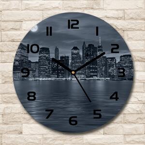 Ceas de sticlă pe perete rotund New York, pe timp de noapte