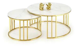 Set 2 masute MERCURY, alb cu efect de marmura/auriu, ceramica/metal