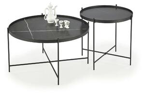 Set 2 masute cafea JULIETA, negru cu efect de marmura/negru