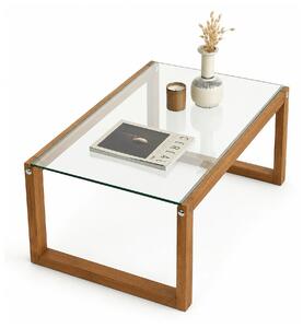 Masuta de cafea Via, transparent/maro, sticla securizata/lemn, 85x55x3