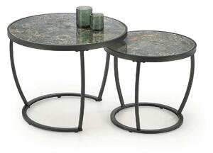 Set 2 masute cafea INES, verde cu efect de marmura/negru, ceramica/met